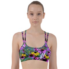 Yellow Flowers In The Purple Coneflower Garden Line Them Up Sports Bra by myrubiogarden