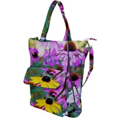 Yellow Flowers In The Purple Coneflower Garden Shoulder Tote Bag by myrubiogarden