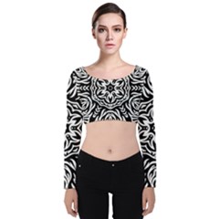 Pattern Star Design Texture Velvet Long Sleeve Crop Top by Pakrebo