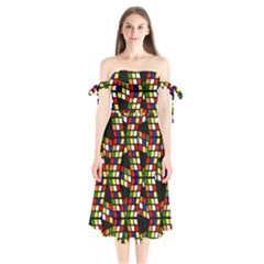 Graphic Pattern Rubiks Cube Cube Shoulder Tie Bardot Midi Dress by Pakrebo