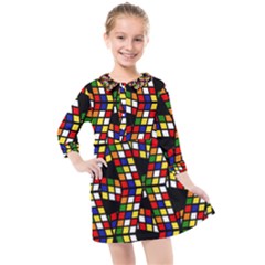 Graphic Pattern Rubiks Cube Cube Kids  Quarter Sleeve Shirt Dress by Pakrebo