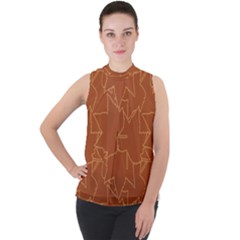 Autumn Leaves Repeat Pattern Mock Neck Chiffon Sleeveless Top by Pakrebo