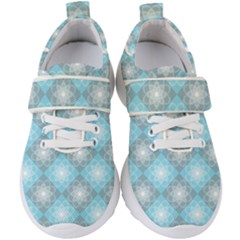 White Light Blue Gray Tile Kids  Velcro Strap Shoes