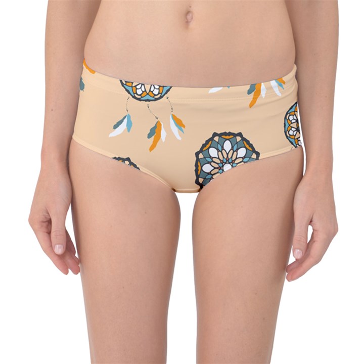 Dreamcatcher Pattern Pen Background Mid-Waist Bikini Bottoms