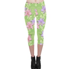 Lily Flowers Green Plant Natural Capri Leggings  by Pakrebo