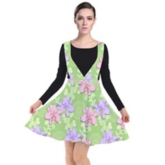 Lily Flowers Green Plant Natural Plunge Pinafore Dress by Pakrebo