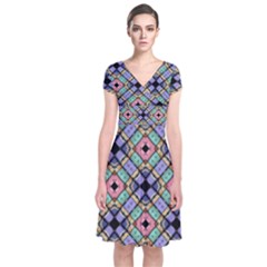 Pattern Wallpaper Background Short Sleeve Front Wrap Dress