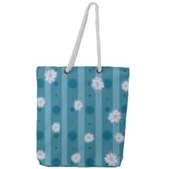 Gardenia Flowers White Blue Full Print Rope Handle Tote (large) by Pakrebo