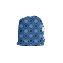 Blue Tile Wallpaper Texture Drawstring Pouch (Small)