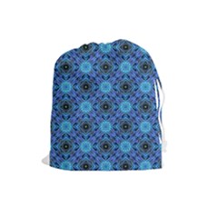 Blue Tile Wallpaper Texture Drawstring Pouch (Large)