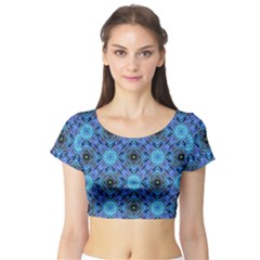 Blue Tile Wallpaper Texture Short Sleeve Crop Top