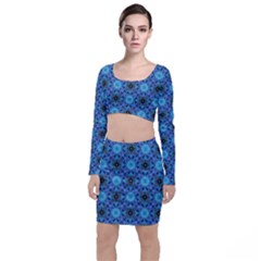 Blue Tile Wallpaper Texture Top and Skirt Sets