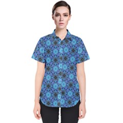 Blue Tile Wallpaper Texture Women s Short Sleeve Shirt