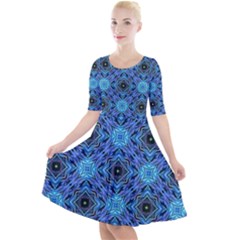 Blue Tile Wallpaper Texture Quarter Sleeve A-Line Dress
