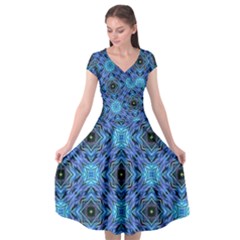 Blue Tile Wallpaper Texture Cap Sleeve Wrap Front Dress