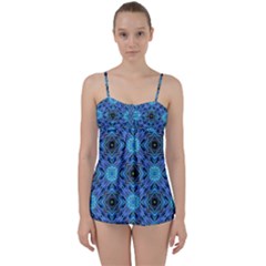 Blue Tile Wallpaper Texture Babydoll Tankini Set