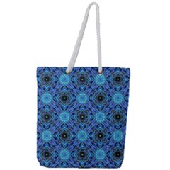 Blue Tile Wallpaper Texture Full Print Rope Handle Tote (Large)