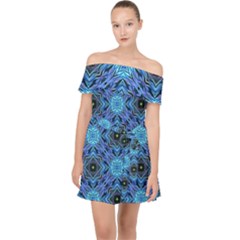 Blue Tile Wallpaper Texture Off Shoulder Chiffon Dress