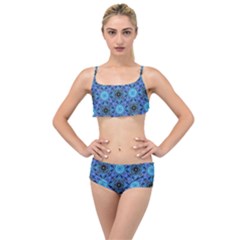 Blue Tile Wallpaper Texture Layered Top Bikini Set