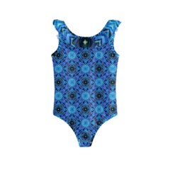 Blue Tile Wallpaper Texture Kids  Frill Swimsuit