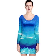 Blue Sky Artwork Drawing Painting Long Sleeve Velvet Bodycon Dress by Pakrebo