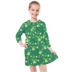 4 Leaf Clover Star Glitter Seamless Kids  Quarter Sleeve Shirt Dress by Pakrebo