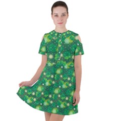 4 Leaf Clover Star Glitter Seamless Short Sleeve Shoulder Cut Out Dress  by Pakrebo