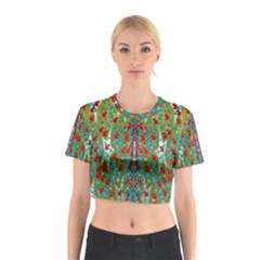 Raining Paradise Flowers In The Moon Light Night Cotton Crop Top by pepitasart