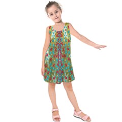 Raining Paradise Flowers In The Moon Light Night Kids  Sleeveless Dress by pepitasart