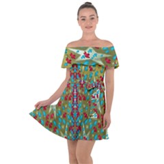Raining Paradise Flowers In The Moon Light Night Off Shoulder Velour Dress by pepitasart