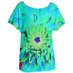 Aqua Cactus Dahlia Women s Oversized Tee by myrubiogarden