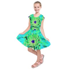 Aqua Cactus Dahlia Kids  Short Sleeve Dress by myrubiogarden