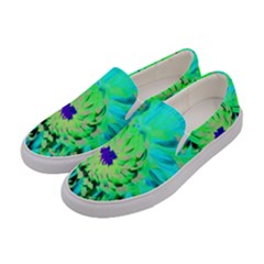 Aqua Cactus Dahlia Women s Canvas Slip Ons by myrubiogarden