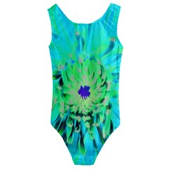 Aqua Cactus Dahlia Kids  Cut-out Back One Piece Swimsuit by myrubiogarden