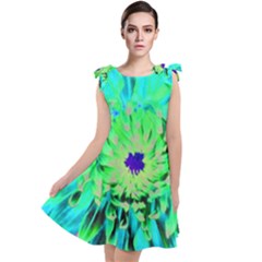 Aqua Cactus Dahlia Tie Up Tunic Dress by myrubiogarden