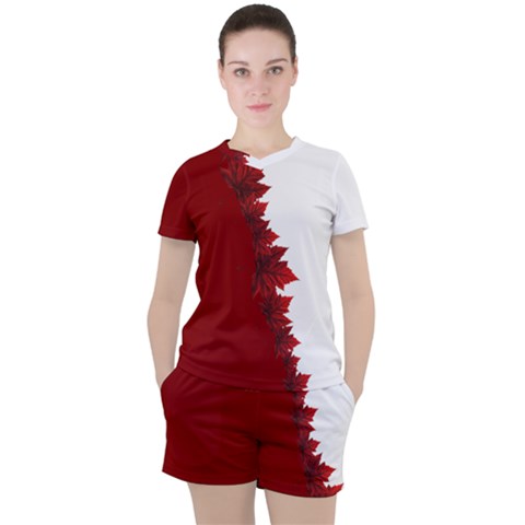 Canada Maple Leaf Women s Mesh Tee And Shorts Set by CanadaSouvenirs