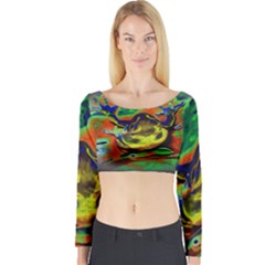 Abstract Transparent Background Long Sleeve Crop Top by Pakrebo