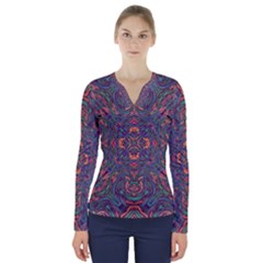 Tile Repeating Colors Textur V-neck Long Sleeve Top by Pakrebo