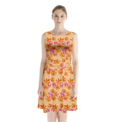 Maple Leaf Autumnal Leaves Autumn Sleeveless Waist Tie Chiffon Dress by Pakrebo