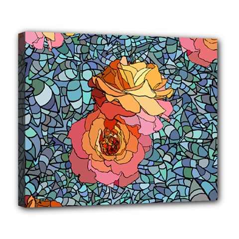 Pattern Rose Yellow Background Deluxe Canvas 24  X 20  (stretched)