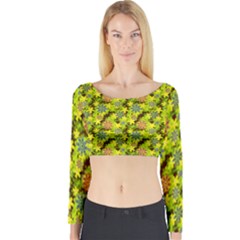 Flowers Yellow Red Blue Seamless Long Sleeve Crop Top by Pakrebo