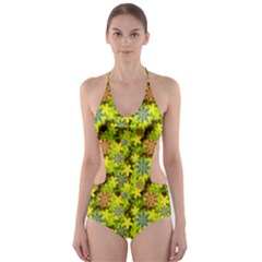 Flowers Yellow Red Blue Seamless Cut-out One Piece Swimsuit by Pakrebo