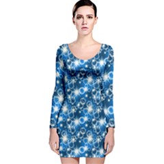 Star Hexagon Blue Deep Blue Light Long Sleeve Velvet Bodycon Dress by Pakrebo