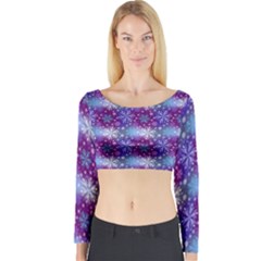 Snow White Blue Purple Tulip Long Sleeve Crop Top by Pakrebo