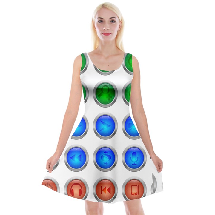 Vector Round Image Color Button Reversible Velvet Sleeveless Dress