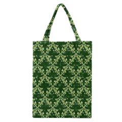 White Flowers Green Damask Classic Tote Bag by Pakrebo