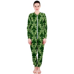 White Flowers Green Damask Onepiece Jumpsuit (ladies)  by Pakrebo