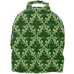 White Flowers Green Damask Mini Full Print Backpack by Pakrebo