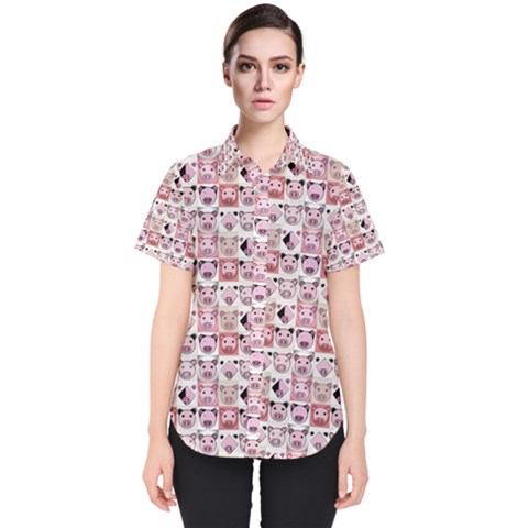 Graphic Seamless Pattern Pig Women s Short Sleeve Shirt by Pakrebo