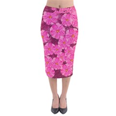 Cherry Blossoms Floral Design Velvet Midi Pencil Skirt